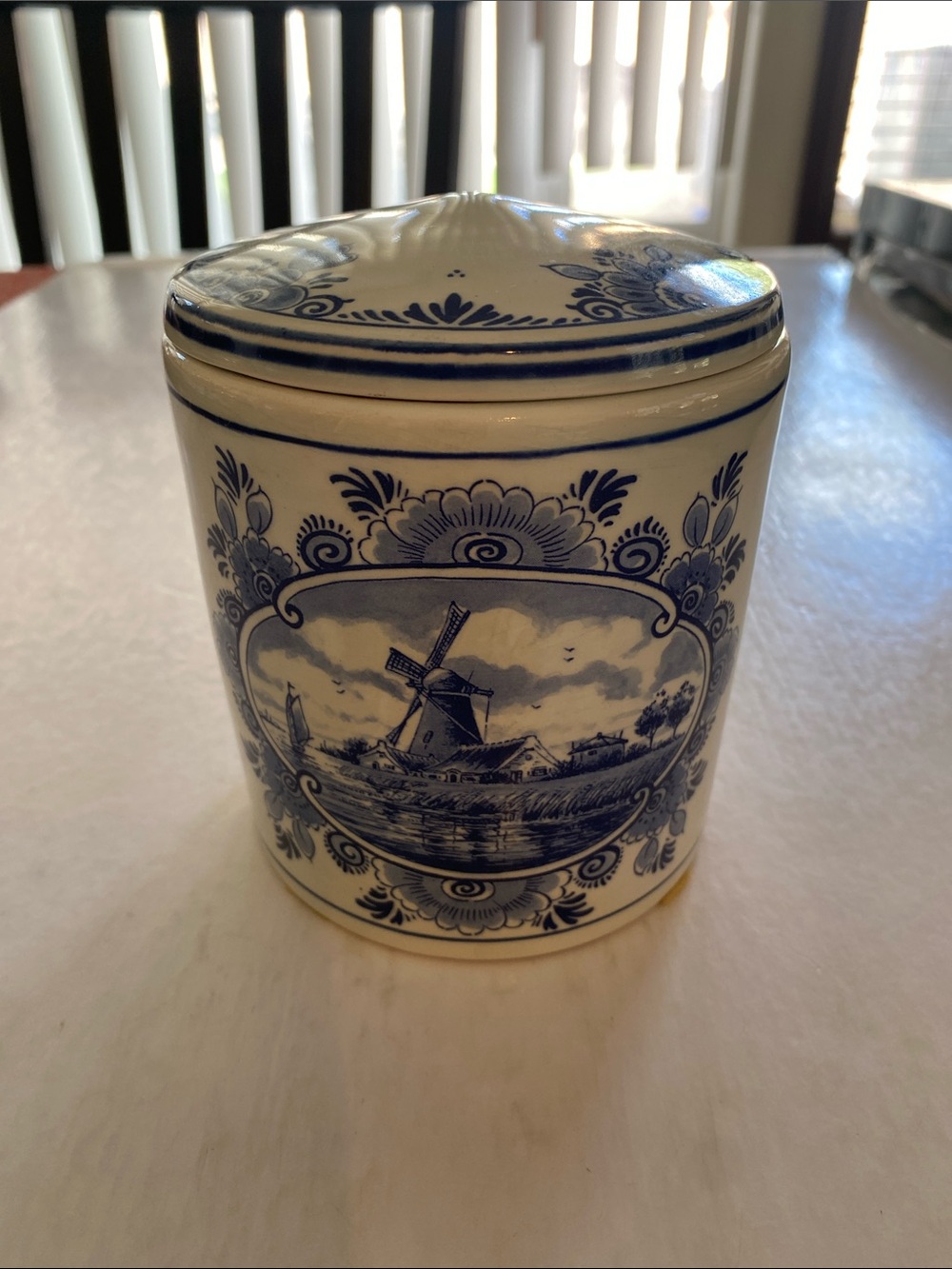 Vintage Delftsche Huys Delft Blue Uncle Luke’s Stroopwafel Ceramic Jar Holland